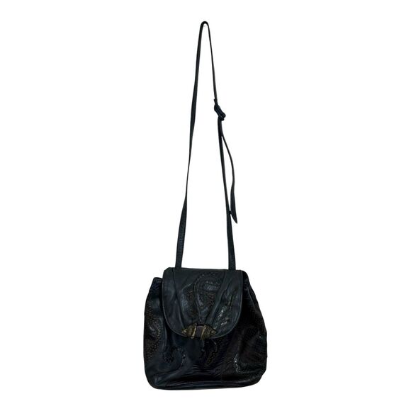 Sharif Exotic Leather Crossbody Handbag Reptile Bag Made in USA Navy Blue - Picture 8 of 14